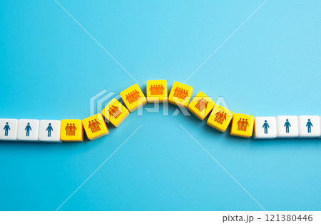 A queue of people. Statistical features and anomalies. Delays and waiting. High human traffic. Large number of visitors on the timeline. Sociological data. 121380446