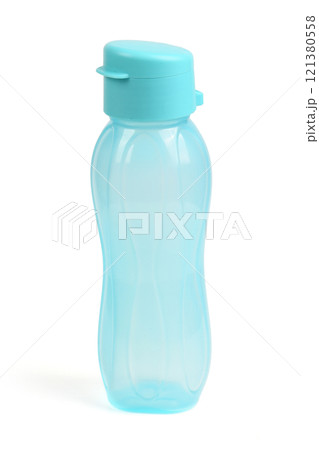 Empty Blue water bottle. Fitness bottle close-up. Empty Blue water bottle. Fitness bottle close-up. 121380558