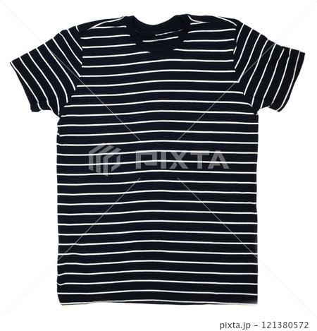 Blue and white striped T-shirt template ready for your own graphics. Isolated on white. Blue and white striped T-shirt template ready for your own graphics. Isolated on white. 121380572