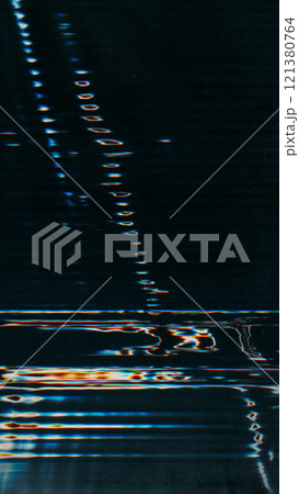 Digital glitch. Distortion noise overlay. Blue orange white frequency waves glow artifacts striped texture damaged screen defect dark illustration art abstract background. 121380764