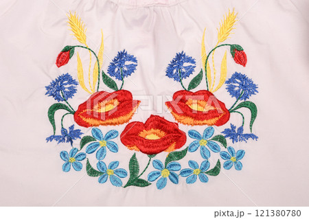 Fragment of linen embroidered shirt for a girl. 121380780