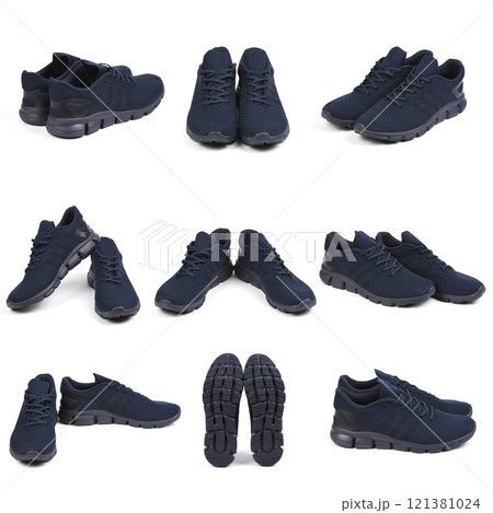 Nine Blue summer sneaker made of mesh fabric, with a thick sole, isolate on a white background. Nine Blue summer sneaker made of mesh fabric, with a thick sole, isolate on a white background. 121381024