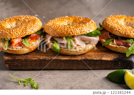 Variety of Bagel sandwiches Variety of Bagel sandwiches 121381244