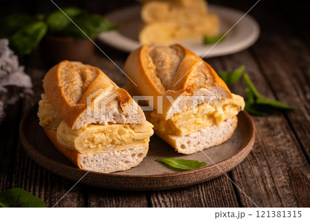 Spanish potato omelette sandwich 121381315