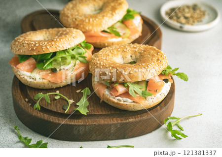 Bagel sandwich with salmon Bagel sandwich with salmon 121381337