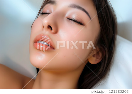 日差しの中で眠る美肌の日本人女性 121383205
