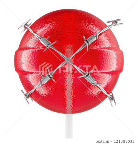Red Lollipop with barbed wire, 3D rendering Red Lollipop with barbed wire, 3D rendering 121385033