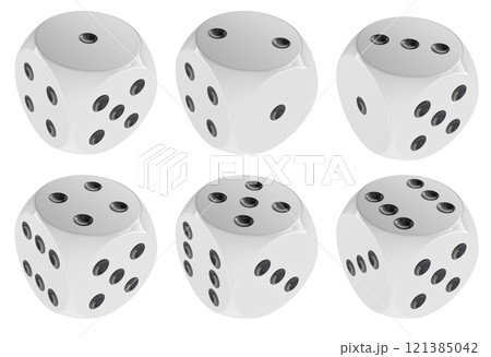 White dice, 6 dice sides. 3D rendering 121385042