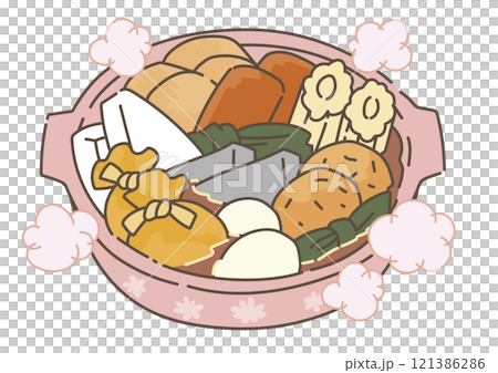 關東煮鍋冒出蒸汽 121386286