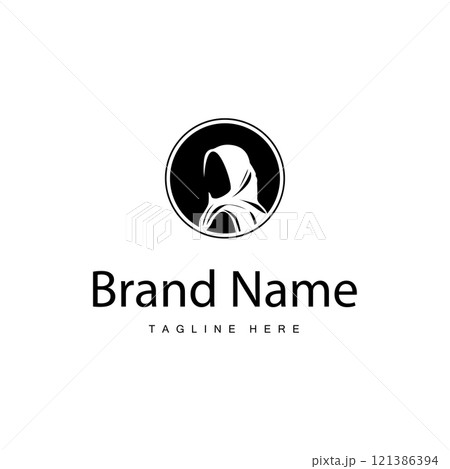 Simple Muslim clothing hijab logo design minimalist black silhouette Simple Muslim clothing hijab logo design minimalist black silhouette 121386394