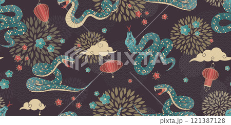 Chinese geometric snake seamless pattern Chinese geometric snake seamless pattern 121387128