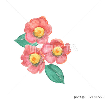 水彩絵の具で描いたワンポイント椿 121387222