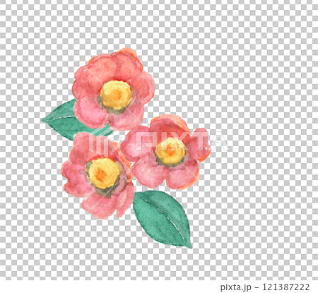 水彩絵の具で描いたワンポイント椿 121387222