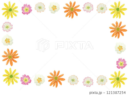 水彩絵の具で描いたかわいいお花のフレーム背景 121387254