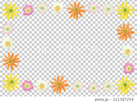 水彩絵の具で描いたかわいいお花のフレーム背景 121387254