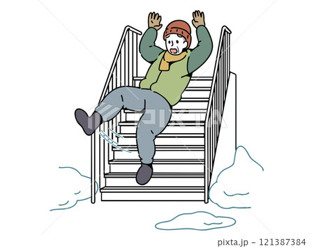 雪道の階段で滑って転ぶおじいさん 雪道の階段で滑って転ぶおじいさん 121387384