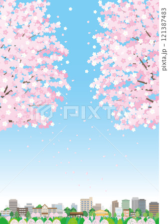 桜咲く春の街並みのイラスト. 121387483