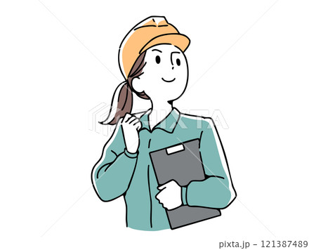 未来を見据える作業着姿の女性 121387489