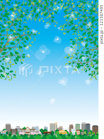 新緑の街並みイラスト. 新緑の街並みイラスト. 121387495