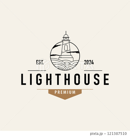 Lighthouse Logo, Sea Tower Vector, Template Design, Illustration Simple Minimalist 121387510
