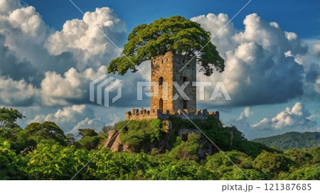 丘の上に立つ石造りの歴史的な建物 丘の上に立つ石造りの歴史的な建物 121387685