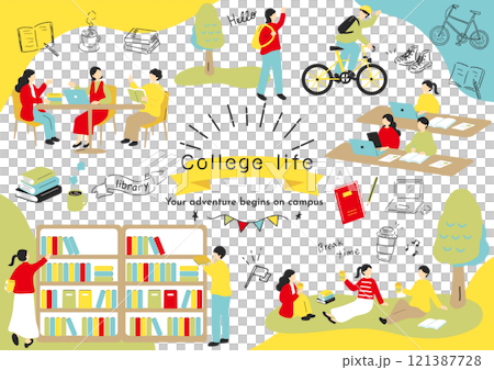 Students enjoying campus life 121387728