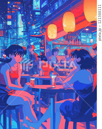 レトロな雰囲気の絵柄の女性 121388111