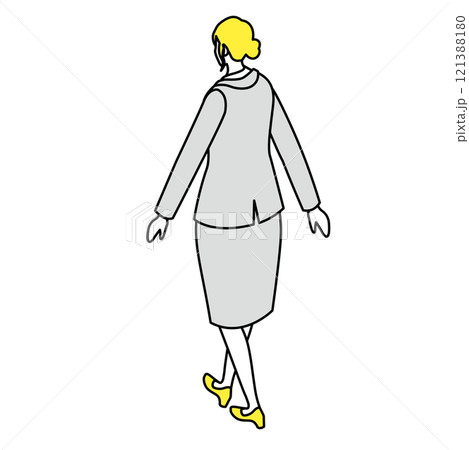 アイソメトリック_スーツ姿で歩いている女性の後ろ姿のイラスト 121388180