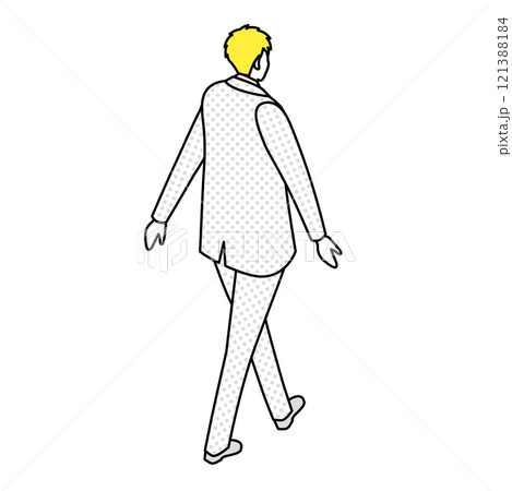 アイソメトリック_スーツ姿で歩いている男性の後ろ姿のイラスト 121388184
