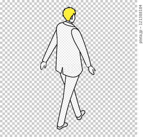 アイソメトリック_スーツ姿で歩いている男性の後ろ姿のイラスト 121388184