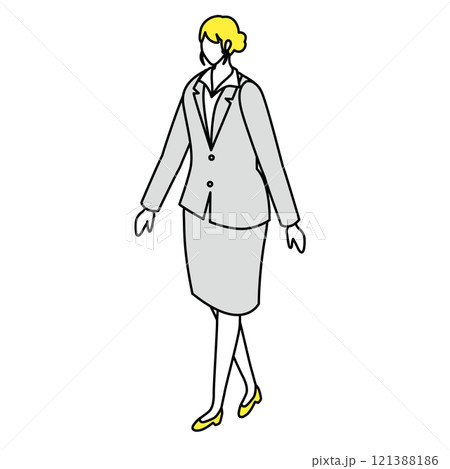 アイソメトリック_スーツ姿で歩いている女性のイラスト 121388186