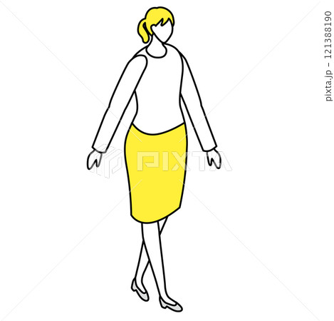 アイソメトリック_オフィスカジュアルな服装で立っている女性のイラスト 121388190