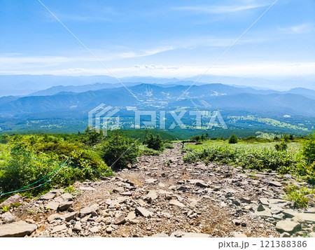 夏の四阿山・根子岳登山(根子岳山頂から菅平高原方面の眺め) 夏の四阿山・根子岳登山(根子岳山頂から菅平高原方面の眺め) 121388386