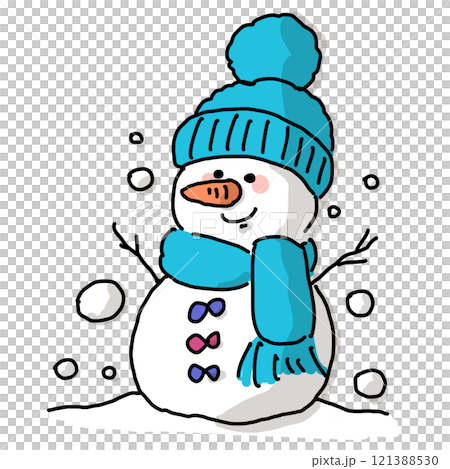 彩色版本的雪人，戴著針織帽和圍巾，鼻子是胡蘿蔔製成的。 121388530