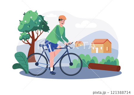 A cyclist goes for a bike ride in the countryside to appreciate the morning scenery. A cyclist goes for a bike ride in the countryside to appreciate the morning scenery. 121388714