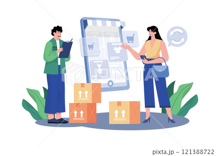Returns and exchanges specialist assisting customers with returns and exchanges. 121388722