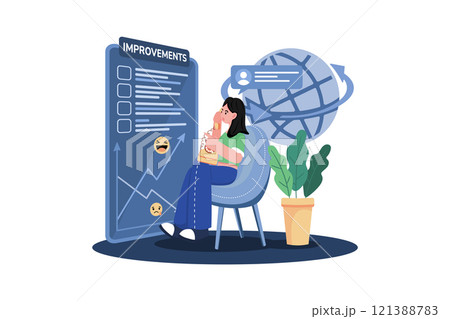 Business owner seeking feedback from customers to improve products or services. Business owner seeking feedback from customers to improve products or services. 121388783