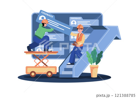 Social media manager monitoring customer feedback on social media channels. 121388785