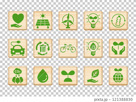 Ecology and environmental image building blocks and blocks set Wood grain green 02 Icon 121388830