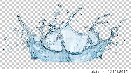 Pure water splash isolated on white background png transparent clipart. 121388915