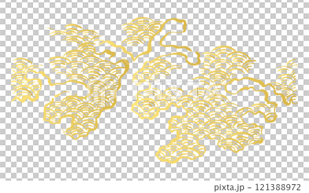 金色日式插畫、毛筆線條畫波浪和傳統青海波浪。海和飛濺的概念 121388972