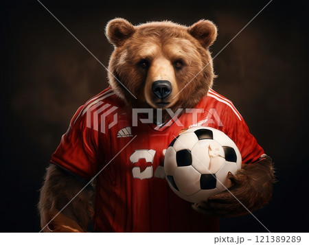 the AI Image Generator, Bear Wearing Soccer Uniform Holding a Ball i 121389289