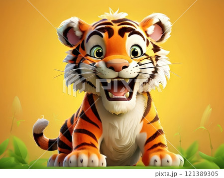 the AI Image Generator, Colorful Cartoon Tiger Smiling With a Cheerful 121389305