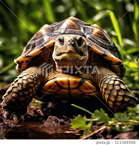 the AI Image Generator, Turtle Posing Near A Reflective Pond the AI Image Generator, Turtle Posing Near A Reflective Pond 121389308