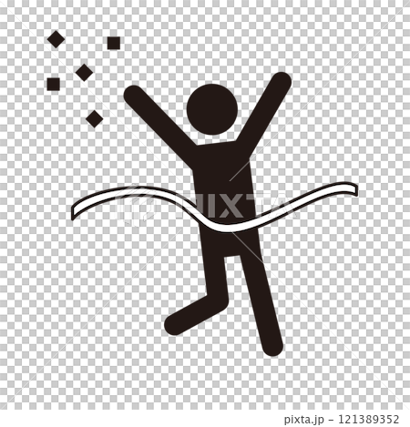 Pictogram icon of a person reaching a goal 121389352