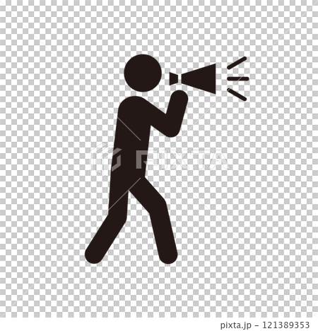 Pictogram icon of a person speaking with a megaphone 121389353