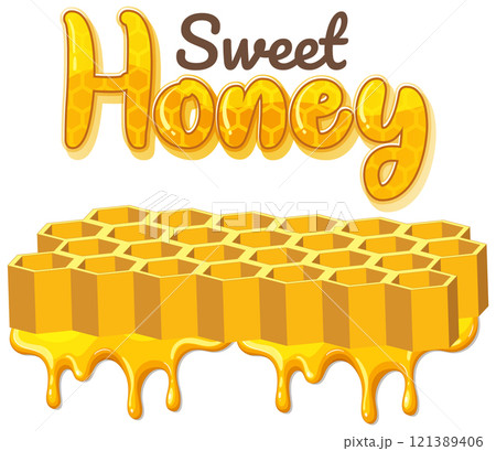 Sweet Honey and Honeycomb Illustration 121389406