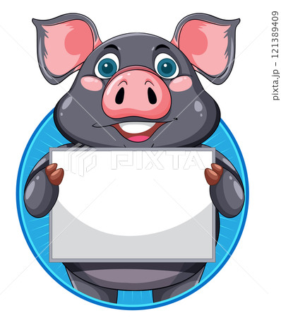 Cute Pig Holding Blank Sign 121389409