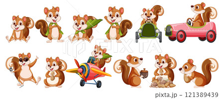Adventurous Squirrels in Various Activities Adventurous Squirrels in Various Activities 121389439