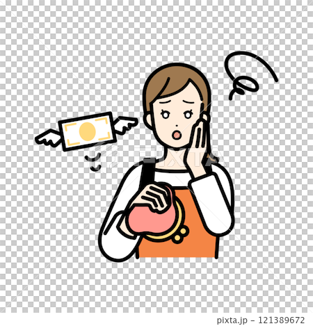 拿著錢包，擔心省錢的家庭主婦 121389672